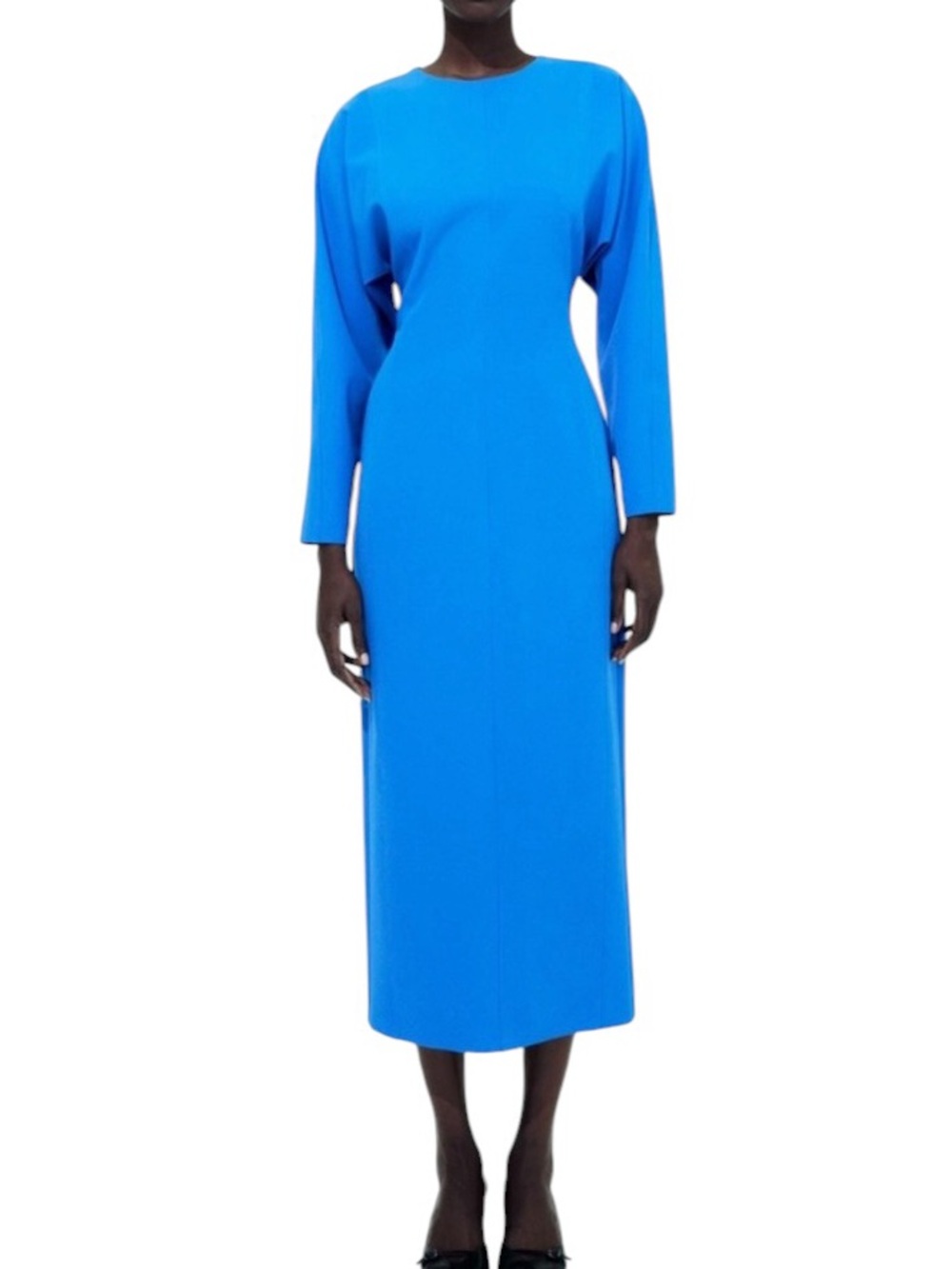 NWT Zara Blue Long Sleeve Sheath Midi Dress - M